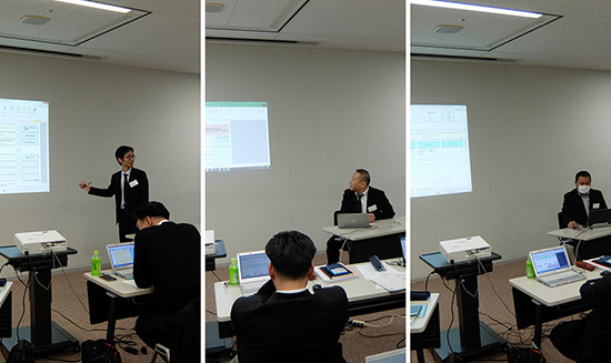 プロジェクターにご自分のPCを接続し作成した「分析フォーム」を映し、自社の改善案をプレゼンしていただきました