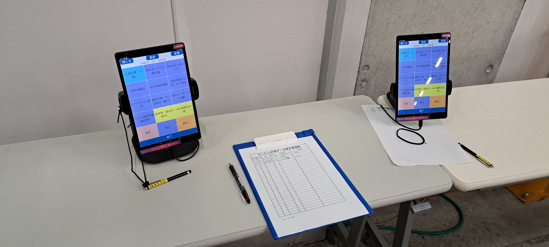写真２：タブレット画面の誤入力時に作業員は紙にその箇所を記載し、管理者がＷＥＢで修正している